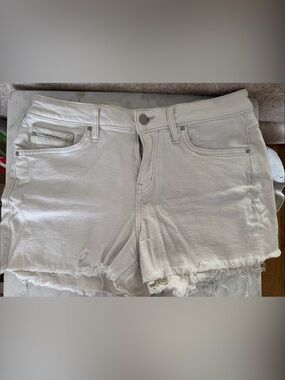 Calvin Klein Jeans White Frayed Hem Denim Shorts